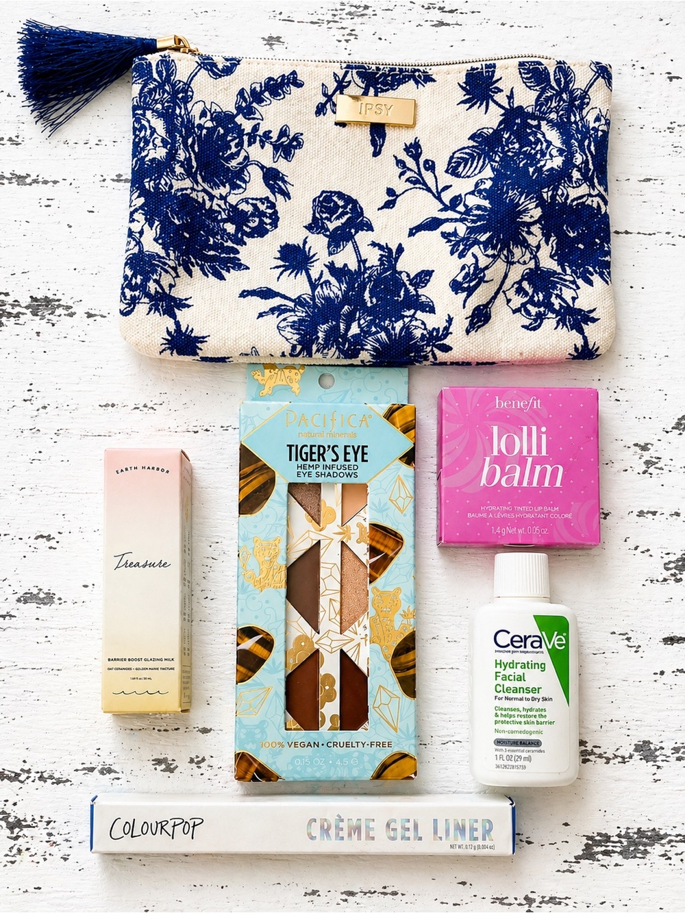 5 Piece Makeup & Beauty Bundle with an ipsy Blue Floral Canvas Cosmetic Pouch